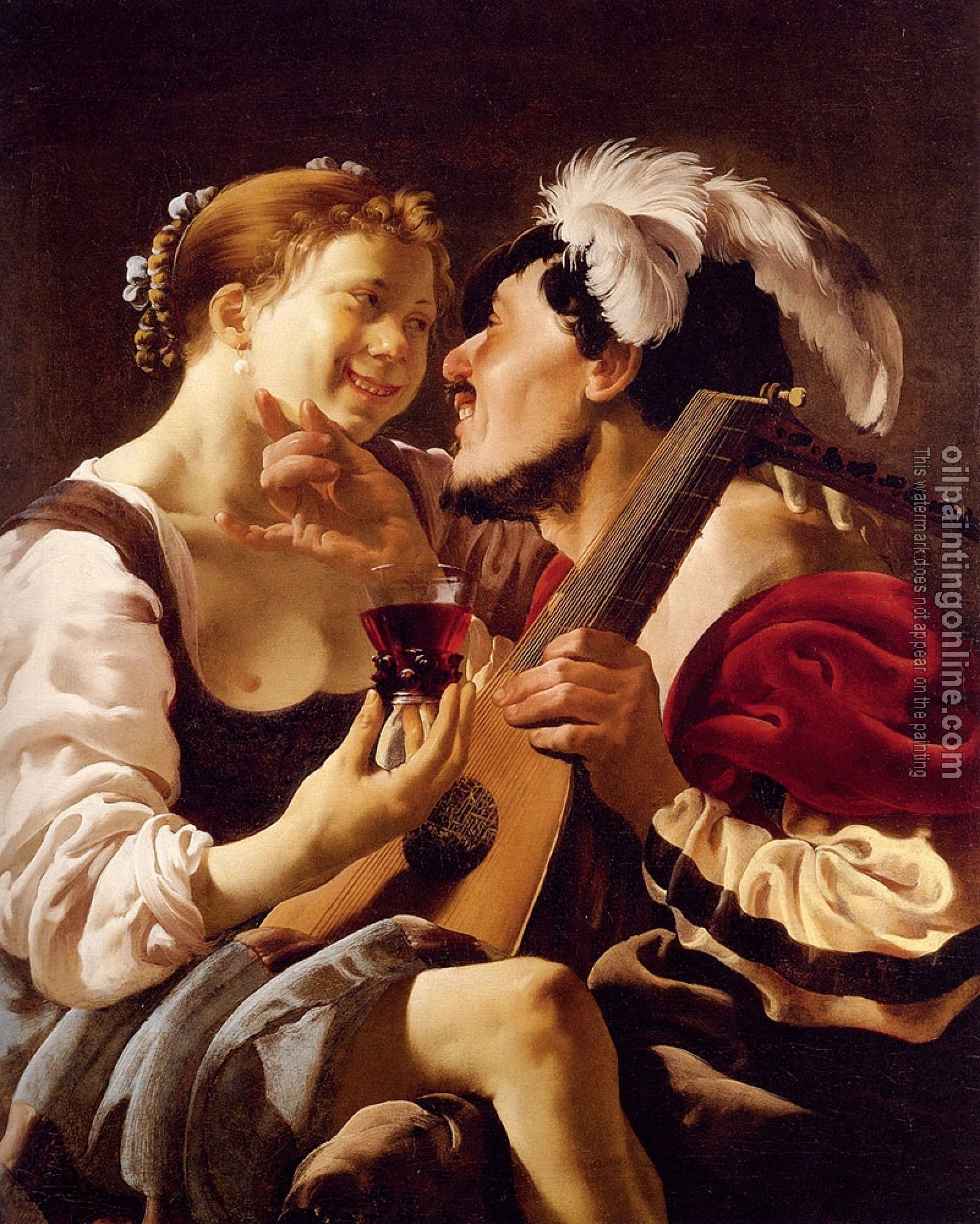 Terbrugghen, Hendrick - A Luteplayer Carousing With A Young Woman Holding A Roemer